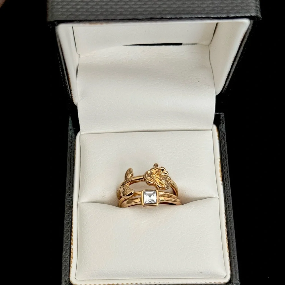Gold Tone Multi-Band Ring|Crystal & Floral - Picture 2 of 3